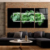 Green Plants Flora Landscape Triptych Tempered Glass Printing Wall Art-Modern Extra Large Wall Art for Home And Office-Three Panel Wall Art