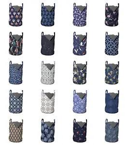 Ambesonne Navy Color Laundry Bag Hamper Basket with Handles Laundromats
