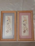 Pair Vintage Pressed Flowers on Handmade Paper
