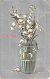 Glass Filled With Lovely Lily of the Valley on Silver Background-1913 Birthday P