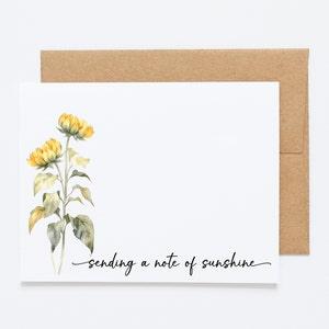 Sunflower Correspondence Cards - Set of Flat Notecards & Envelopes - Sending A Note Of Sunshine - Flat Sunflower Stationery For Her