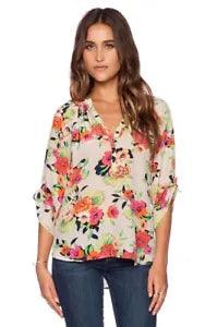 Yumi Kim Women??s Peonies Bloom Floral Pink Orange Blouse Top