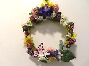 12"   Silk Flower Wreath with 6  Worry Dolls-removable.   OOK