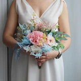 Bride peony bouquet, dusty blue and pink wedding bouquet, silk flower bouquet, artificial wedding bouquet, wedding decorations