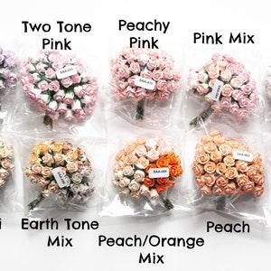 40 Tiny Hip Rosebud Paper Flowers - CHOOSE COLOR - Tiny Rose Bouquet - Pink, Peach, Red, White ect.....