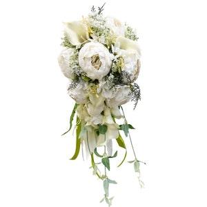 Artificial White Calla Lily Flower Cascading Waterfall Bridal Wedding Holding Bouquet