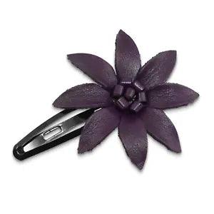Trendy Purple Genuine Leather Lily Flower Barrette Hair Clip