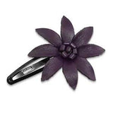 Trendy Purple Genuine Leather Lily Flower Barrette Hair Clip