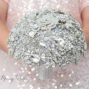 Brooch bouquet. Silver bouquet. Winter bridal bouquet. Wedding bouquet. Bling crystal bouquet