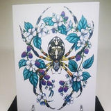 Orb Weaver Greeting Card, Gift, Flowers, blackberry blossom, Spider