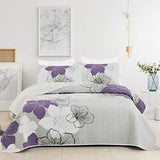 3 Pieces Quilt Set King Purple Lily Pattern King (104"x 90") Purple Flower
