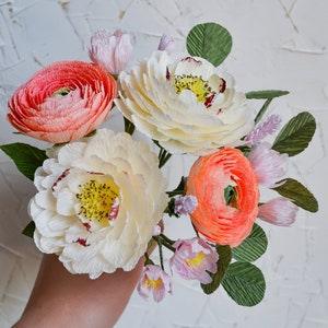 Flowers Bouquet For Newborn baby, Exceptional Flower Bouquet, Safe Hypoallergenic Flowers For Baby, Pink Paper Ranunculus, Paper Peonie