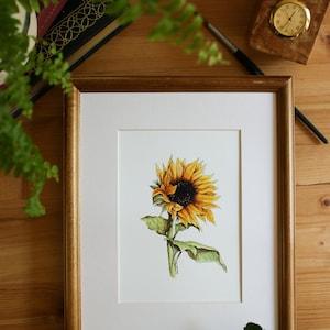 Sunflower Summer // 5x7 / 8x10 Art Print, Floral Art, Flower Painting Gift for Mom, Flower Watercolour Wall Art, Sunflower artwork