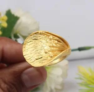 Calla Lily Flower Band Rings 18k Yellow Gold Plated Texture-Thick Band Bud Rings