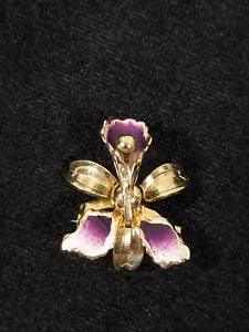 Vintage Gold Tone Purple Lily Flower 3D Pin Brooch