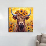 Cow Canvas, Cow with sunflowers Canvas painting, Bull On Canvas  Bull Wall Art  Bull Print  Bull Poster  Longhorn Bull  Buffalo Poster