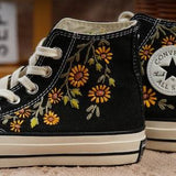 Converse embroidered shoes,Converse Chuck Taylor 1970s,Converse custom small flower / small flower embroidery/sunflower embroidery