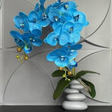 Artificial Blue Orchid Phalaenopsis in Handmade Vase Real Touch Silk Flowers Branch Faux Plant for Indoor Fake potted arrange