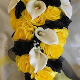 Bride bouquet  cascade black, yellow, white