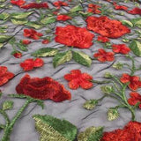 Thick Red Peony Flower Embroidery Lace Fabric Net Fabric Floral BY THE YARD