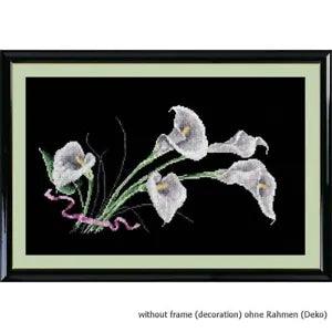 Oven counted cross stitch kit "Calla lilies on black", 18x33cm, DIY