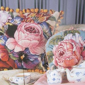 Rose Needlepoint Tea Cozy, Pillow Pattern/ Flemish flower bouquet needlework tapestry pattern by Elian McCready