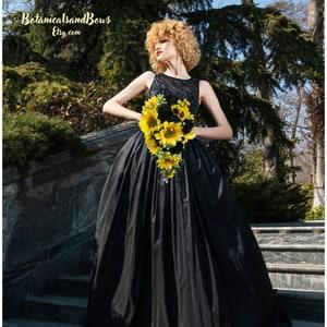 Black Bridal Flowers with Sunflowers Black Roses and Sunflower Bride's Bouquet for a Black Theme Wedding Flowers Black & Yellow