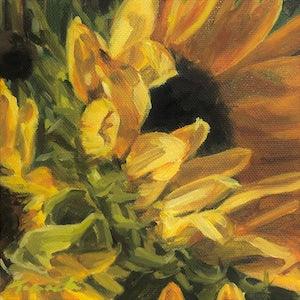 Oil Painting/ 6" x 6" / Impressionist/ Original Art / Botanical / Sunflowers /Floral / Still Life / "Resolute" (#22-16)