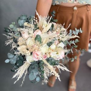 Boho wedding bouquet Blush and ivory flower bouquet for bride Pampas grass flower bouquet Peony and eucalyptus wedding bouquet Magaela