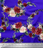 Soimoi Blue Cotton Poplin Fabric Ranunculus & Penoy Floral Print-4Hg