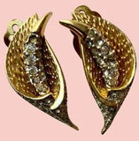 Jomaz Calla Lily  Earrings,Diamond Rhinestone Studded,Signed,Gold Tone,Pre Owned