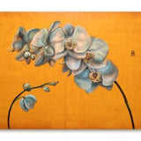 Teal & Orange Orchid flower Oil painting on natural wood Handmade OOAK Gift Decoration