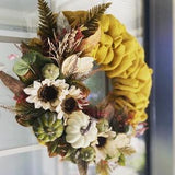 Fall autumn wreath, front door decor, pumpkin wreath, mustard yellow fall floral