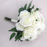 White Greenery Rose Bridal Bouquet,  Silk wedding flowers, Rose Bridal Bridesmaids Flowers, Artificial Wedding Flowers