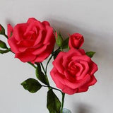 Rose Collection - Set of 2 Handcrafted Crepe Paper Garden Roses with Delicate Rosebuds - Ready to Ship