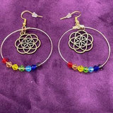 Seed of Life Sacred Geometry Grade AAA Genuine CRYSTAL Rainbow Hoop Earrings