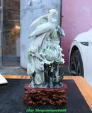 17.3'' Chinese Natural Dushan Jade Phoenix Phenix Bird Birds Peony Flower Statue