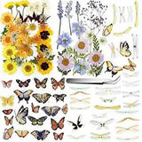 Dried Flowers 135 Pcs Real Dried Pressed Flowers and Transparent Stickers But...
