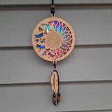 Sunflower with Dragonflies Suncatcher | Laser Cut Wood with Repurposed DVDs