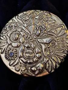 Vintage Art Nouveau Style Lily Dragonfly Hummingbird Embossed Brooch