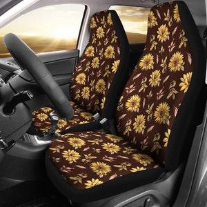 Rustic Sunflower Pattern on Dark Background Background Car Seat Covers Farmhouse, Country, Boho Seat Protectors Universal Fit For Car SUV