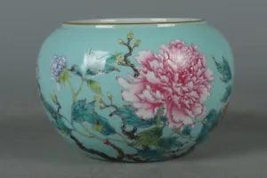 4.9"Old dynasty Porcelain yongzheng mark famille rose peony flowers Brush Washer