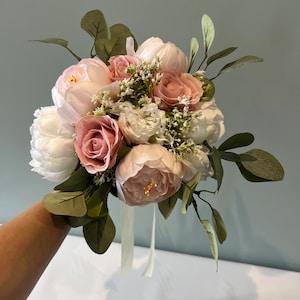 Blush Pink & White Wedding Bouquet - Artificial Silk Flowers For Wedding Anniversary Birthday Mothers Day | Claire De Fleurs
