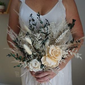 Boho Dried Flower Bouquet, Bridal Bouquet, Boho Wedding Flower, Dried Floral Bouquet, Preserved Roses, Pampas Grass Bouquet for Wedding