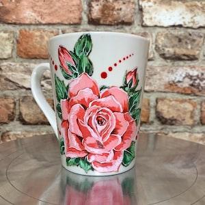 Rose Mug, paintin mug, rose coffee mug, Mug with rose, mug for mom, florist mug, mug bouquet, mug with a picture,mug according to your photo