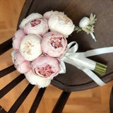 Romantic Pink and White Peony Bridal Bouquet and Boutonniere Set
