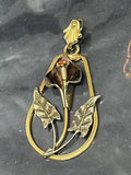 Vintage Rare pendant gold tone calla lily orange crystal Prongs
