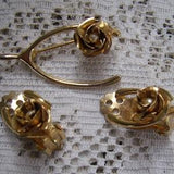 Vintage Wishbone/Rose/Pearl Brooch...Matching  Clip Back Earrings...Bouquet Jewelry...