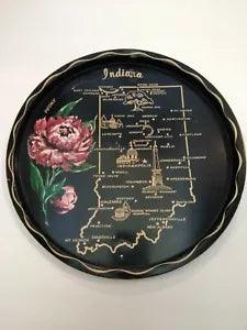 Vintage Indiana - Souvenir Tray - State Flower: Peony - Collectible- Used -