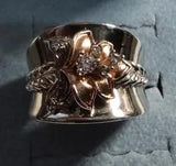 DESIGNER CC* 2 TONED Sterling silver  & GOLD ~CZ Stones LILY RING SZ 7 ((446))